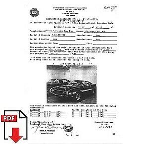 1969 Shelby Cobra GT500 428ci FIA homologation form download